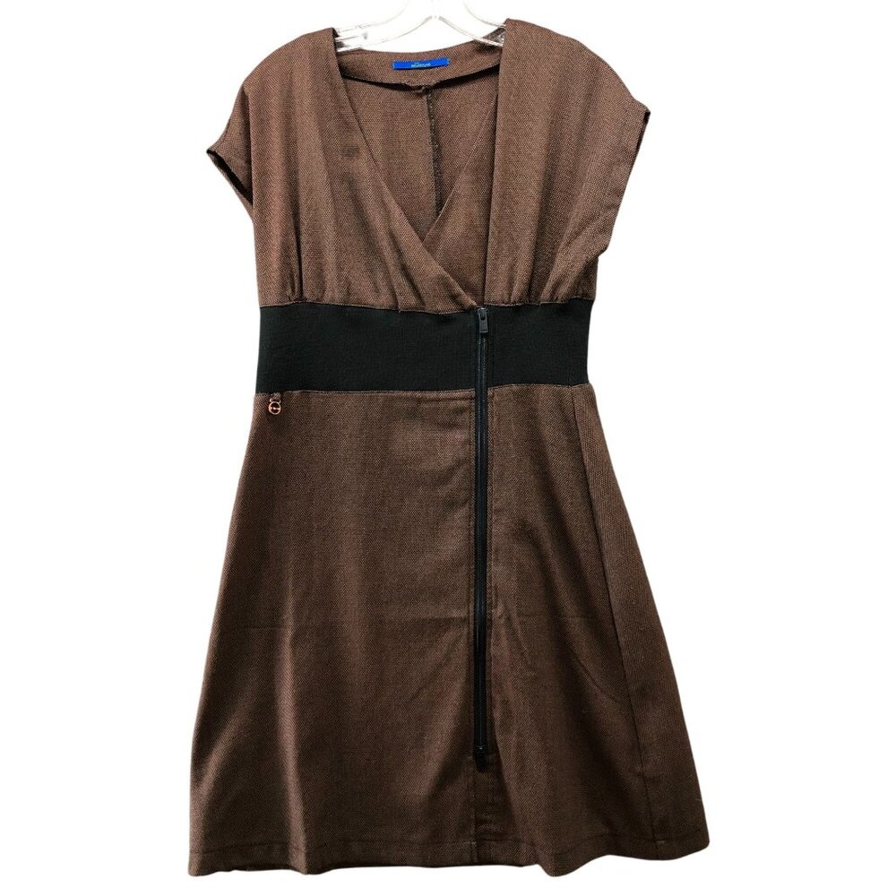 Skunkfunk Brown Midi Dress with Black Waistband